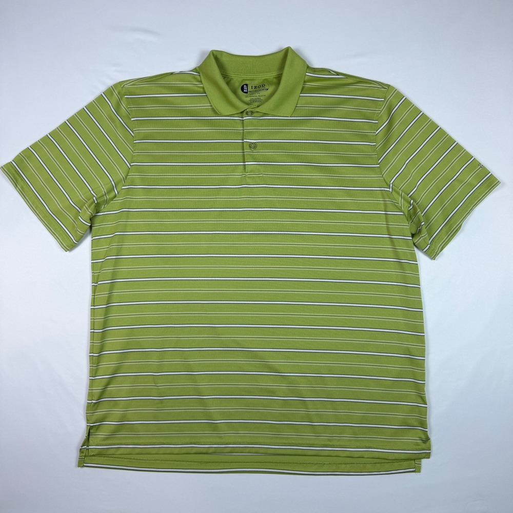 Izod Polo Shirt Mens XL Green Striped XFG Cool FX Performance Golf Short Sleeve